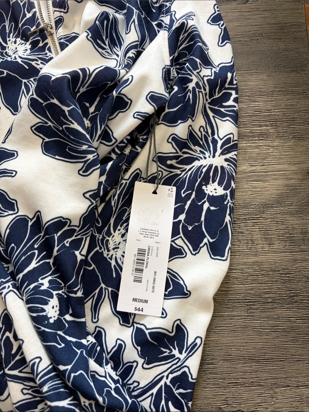 Liz Claiborne Navy and White Floral Zip Jacket - Picture 5 of 5